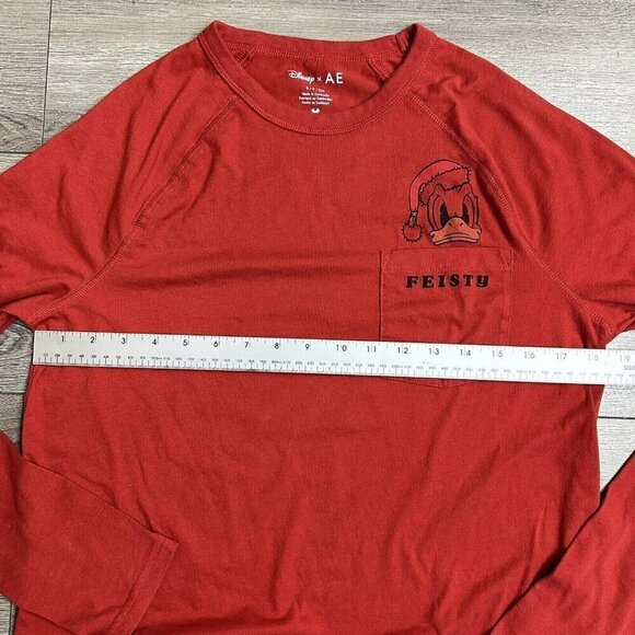 Disney x AE T Shirt Size S Donald Duck Feisty Long Sleeve Tee Red - Picture 5 of 6
